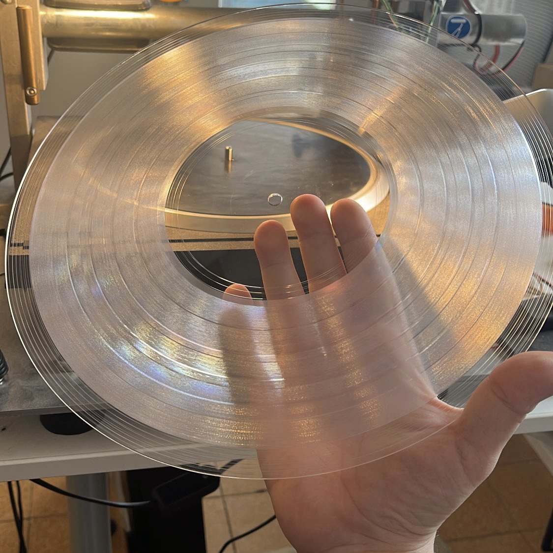 Hand-cut transparent vinyl record from PLASTIK studio